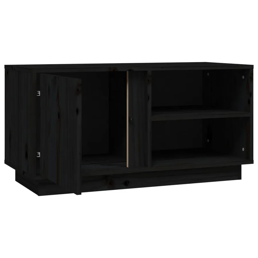 Meuble TV Noir 80x35x40,5 cm Bois de pin massif - 7