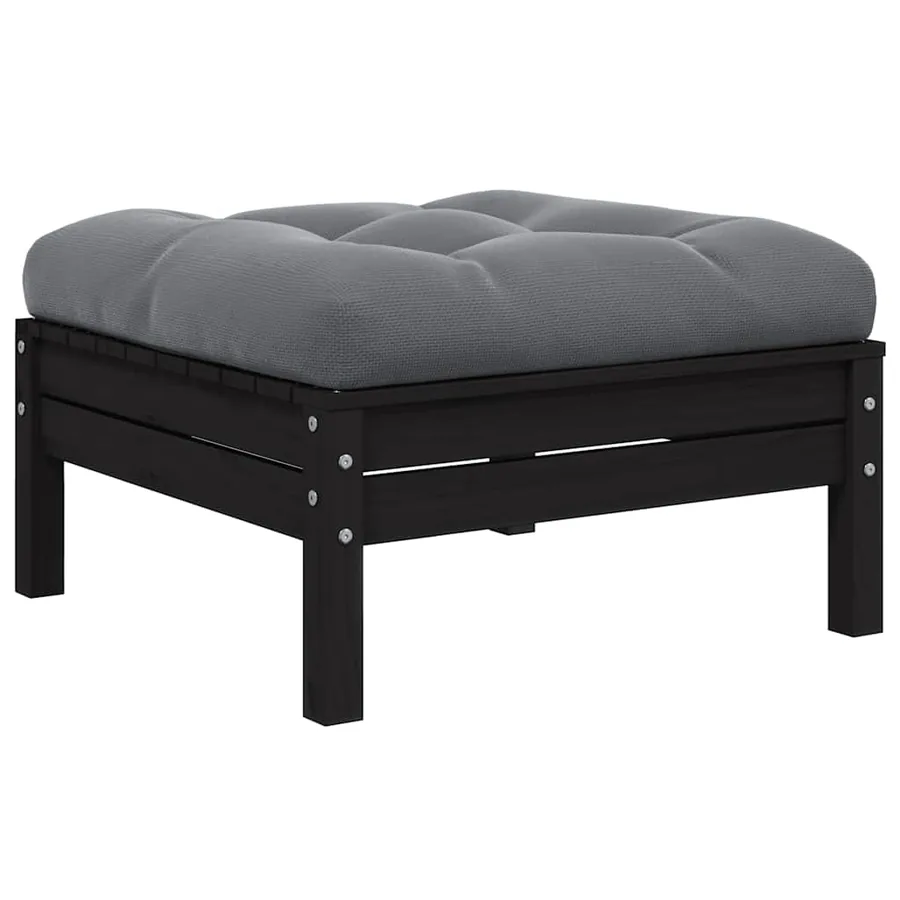 Repose-pied de jardin avec coussin anthracite Bois de pin Noir