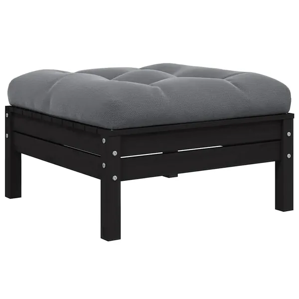 Repose-pied de jardin avec coussin anthracite Bois de pin Noir