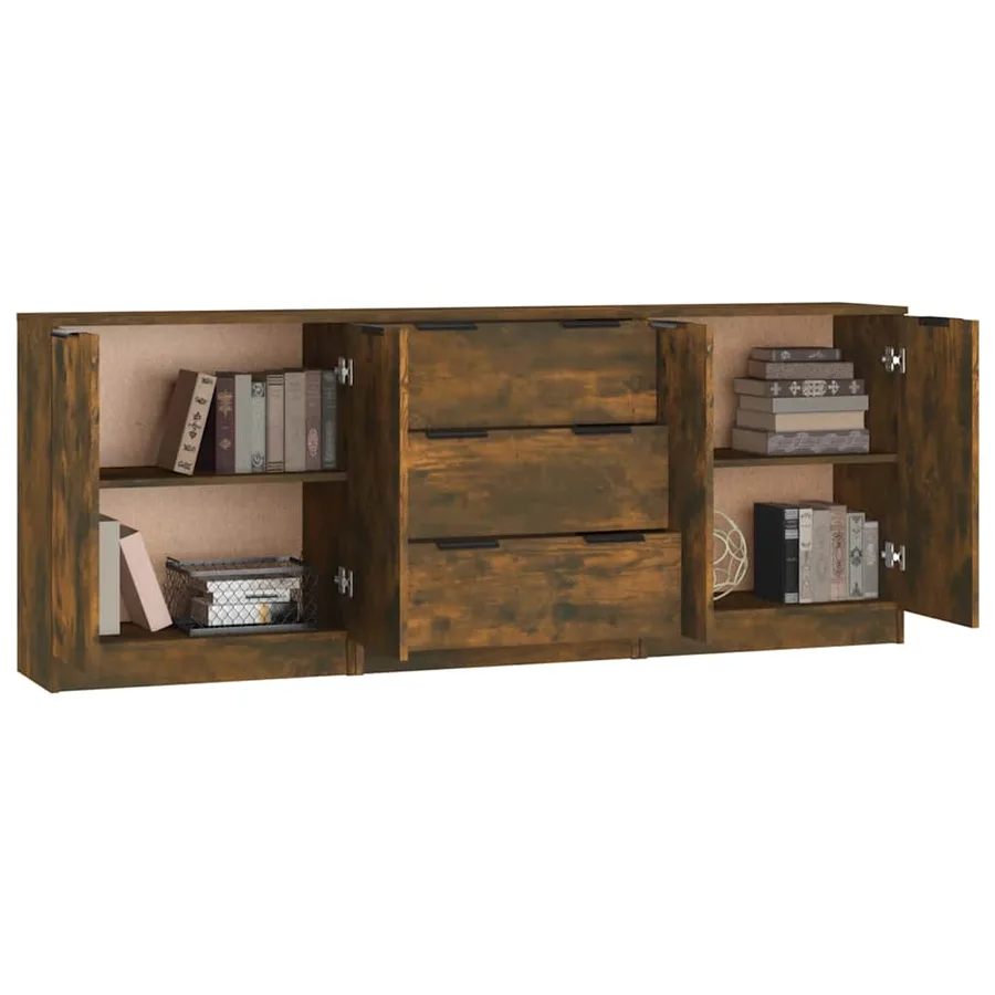 Buffets 3 pcs Chêne fumé Bois d'ingénierie - 5