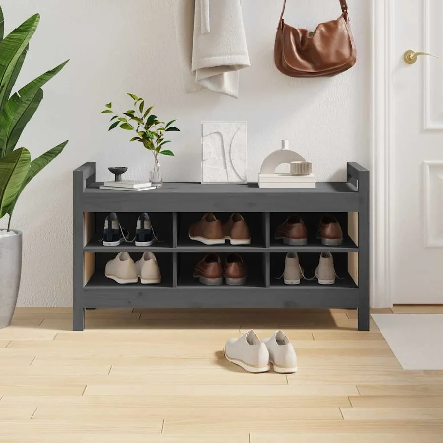 Banc d'entrée Gris 110x40x60 cm Bois de pin massif