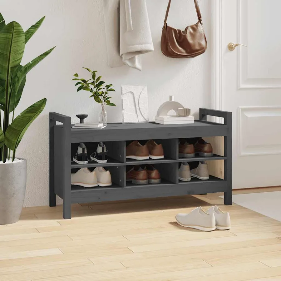 Banc d'entrée Gris 110x40x60 cm Bois de pin massif - 5