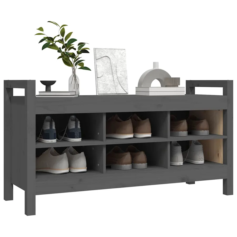 Banc d'entrée Gris 110x40x60 cm Bois de pin massif - 6