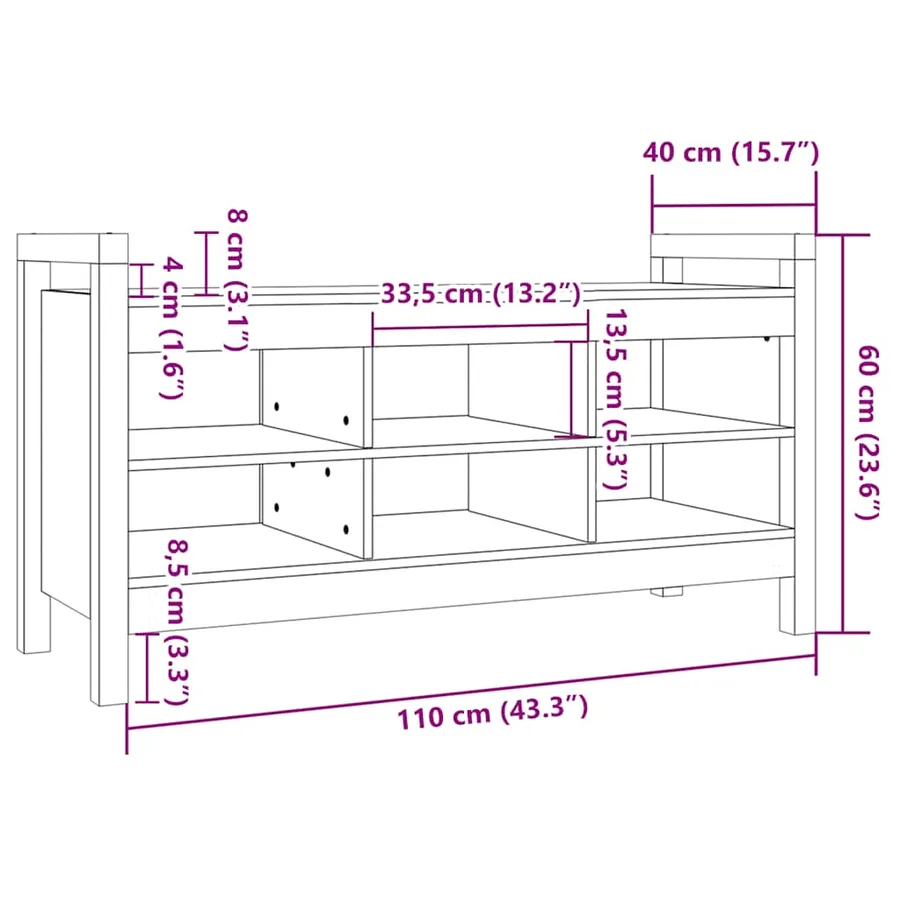 Banc d'entrée Gris 110x40x60 cm Bois de pin massif - 8