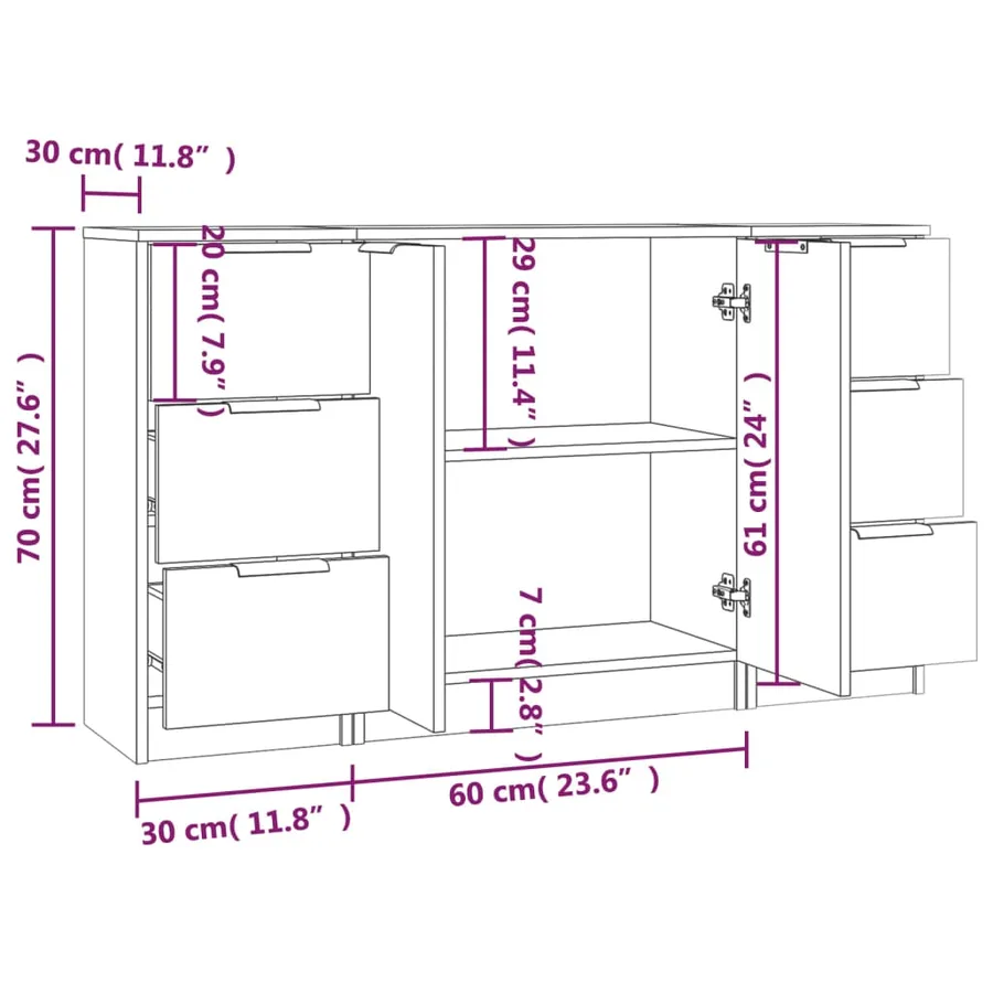 Buffets 3 pcs Chêne fumé Bois d'ingénierie - 12