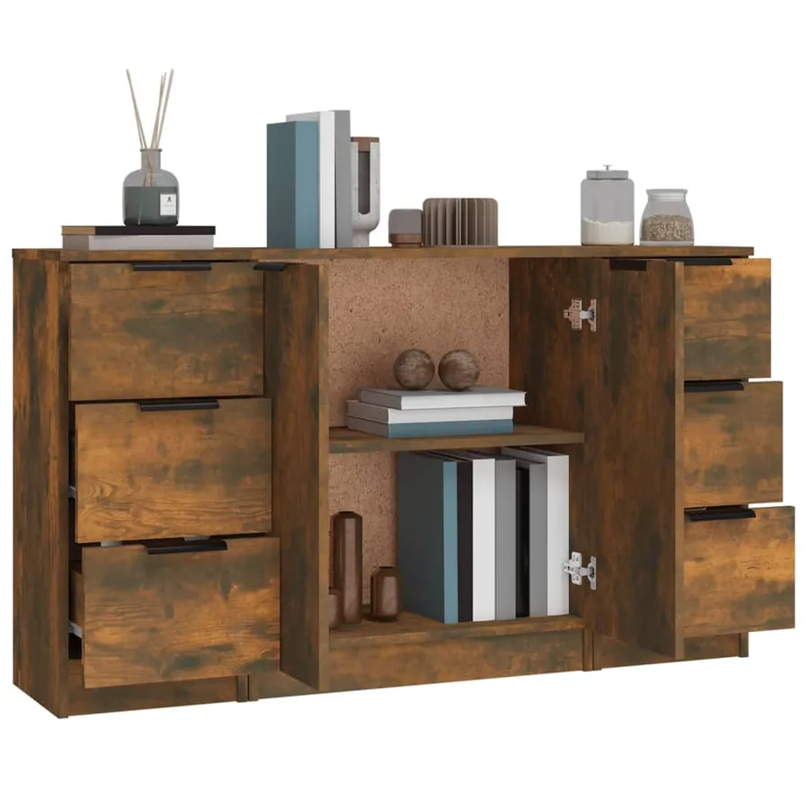 Buffets 3 pcs Chêne fumé Bois d'ingénierie - 5