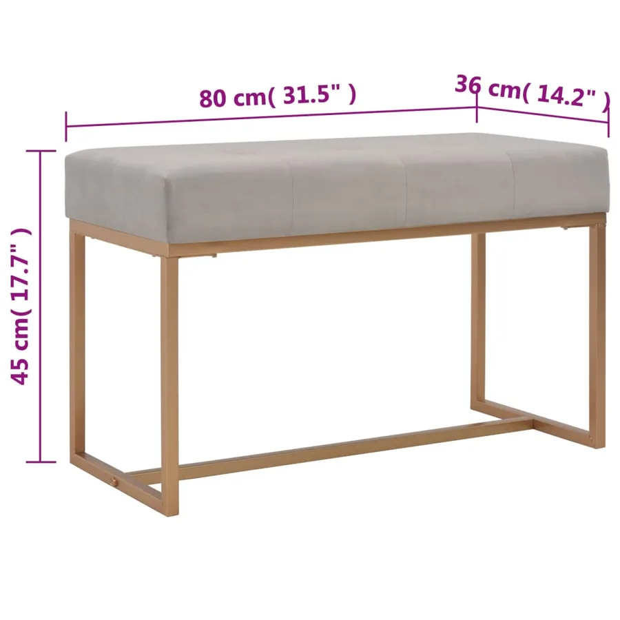 Banc 80 cm Gris Velours - 5