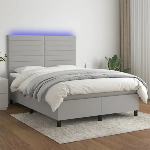 Sommier à lattes de lit et matelas et LED Gris clair 140x190 cm