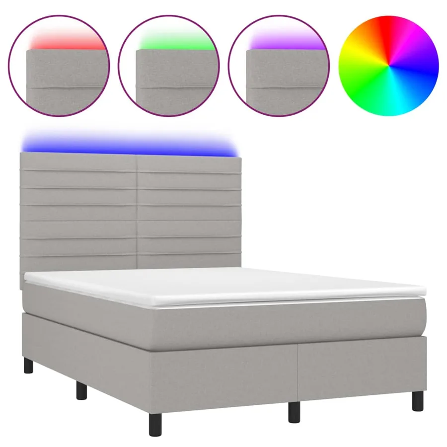 Sommier à lattes de lit et matelas et LED Gris clair 140x190 cm - 2