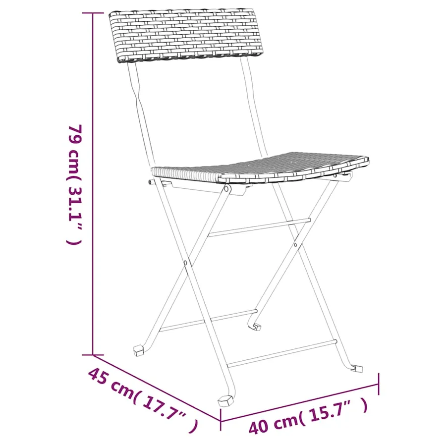 Chaises de bistrot pliantes lot de 2 Noir Résine tressée acier - 9
