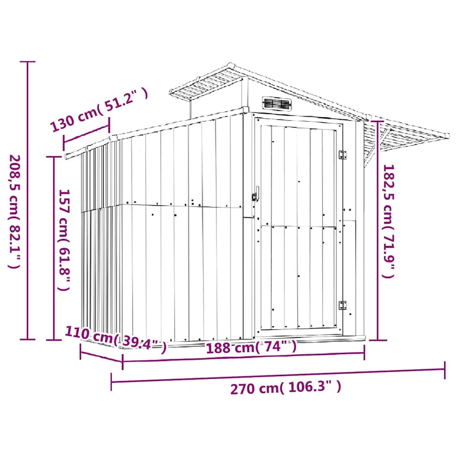 Abri de jardin Gris 270x130x208,5 cm Métal galvanisé - 7