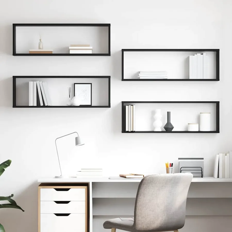 Étagères cube murales 4 pcs Noir 80x15x26,5cm bois d'ingénierie