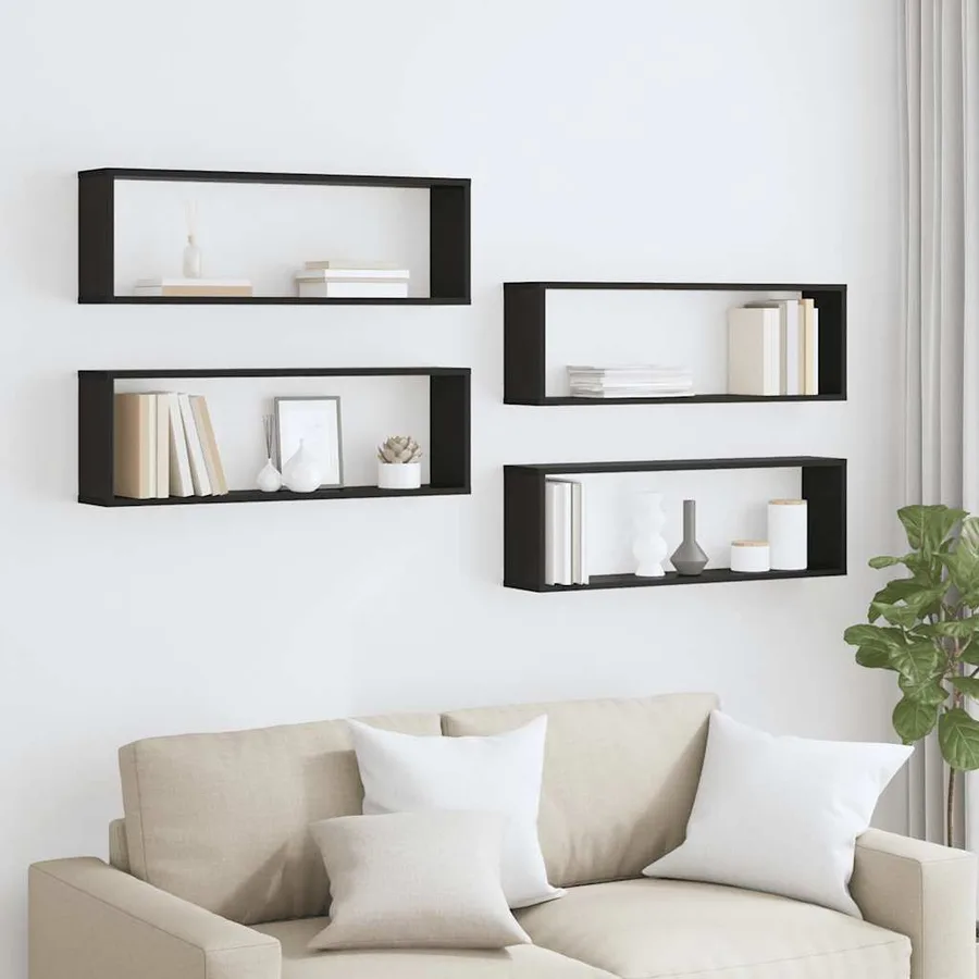 Étagères cube murales 4 pcs Noir 80x15x26,5cm bois d'ingénierie - 3