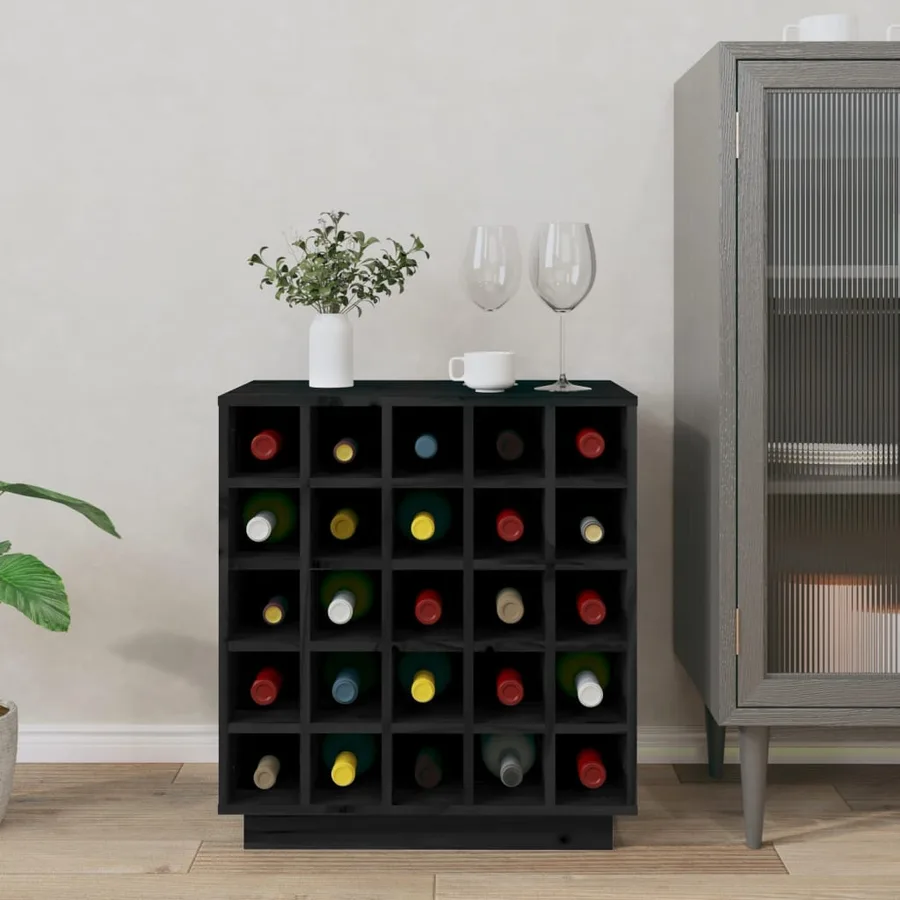 Armoire à vin Noir 55,5x34x61 cm Bois de pin massif - 3