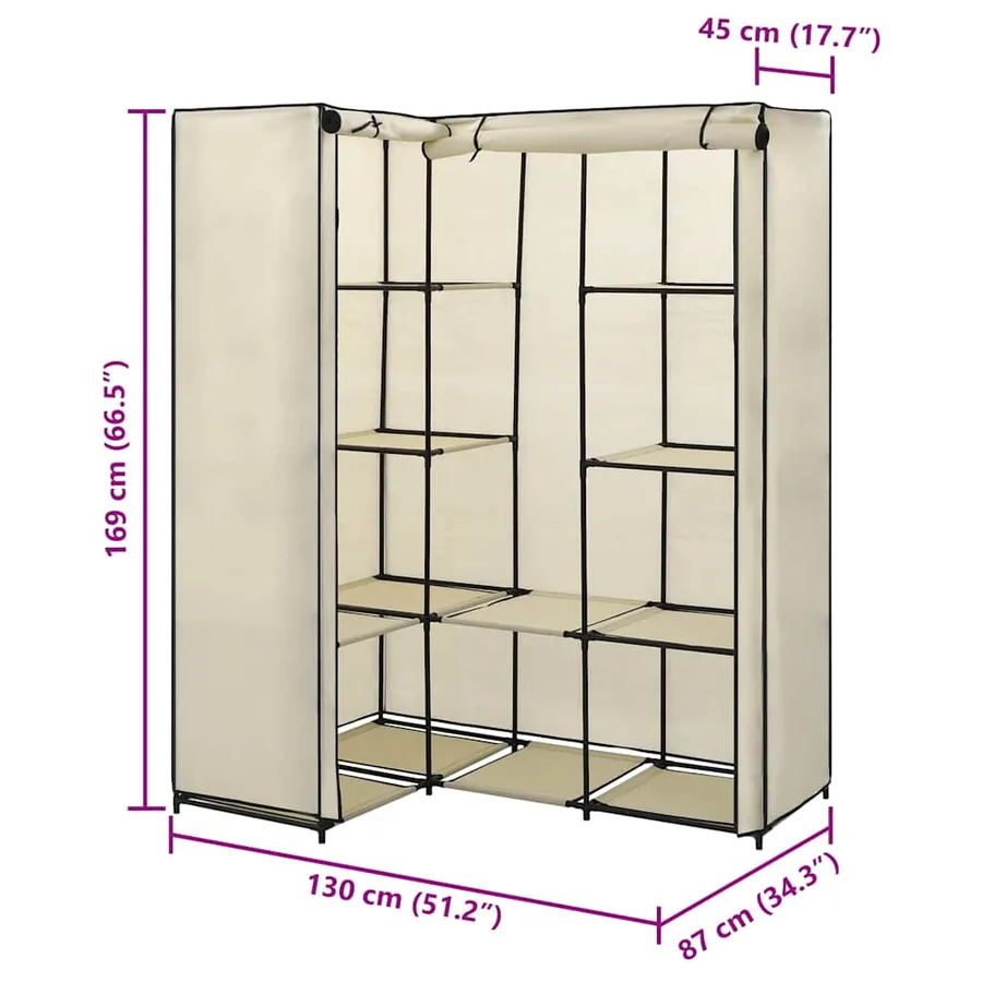 Garde-robe d'angle Crème 130 x 87 x 169 cm - 6