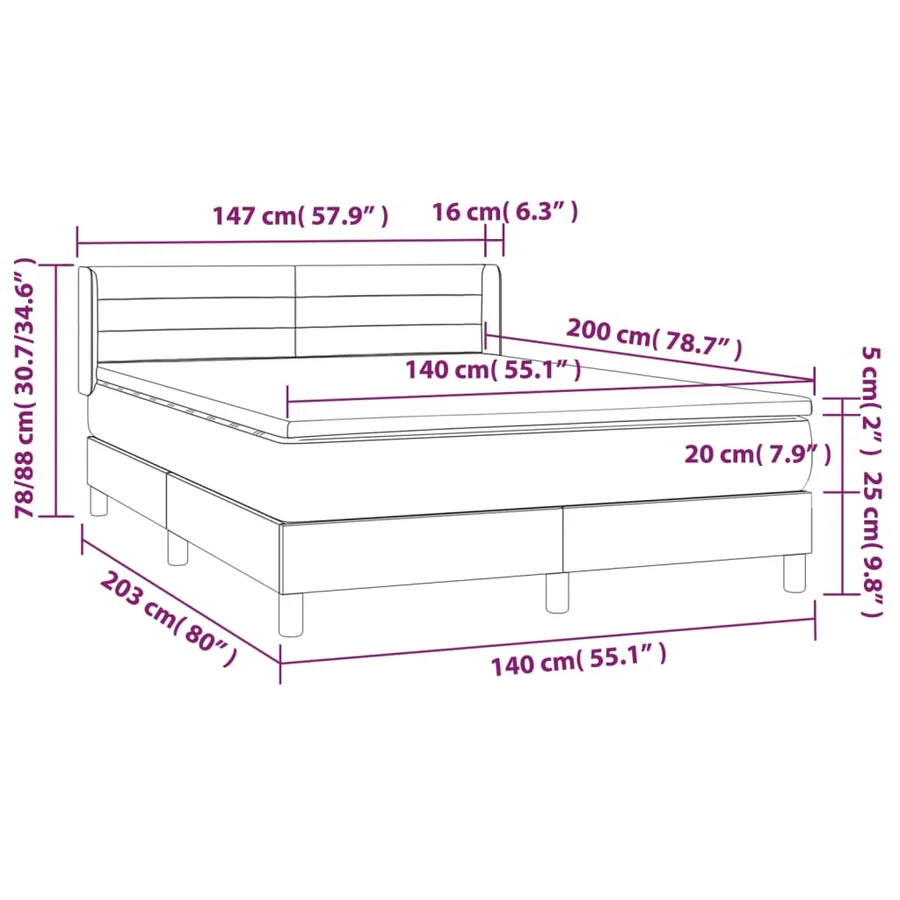 Sommier à lattes de lit avec matelas Gris clair 140x200cm Tissu - 7
