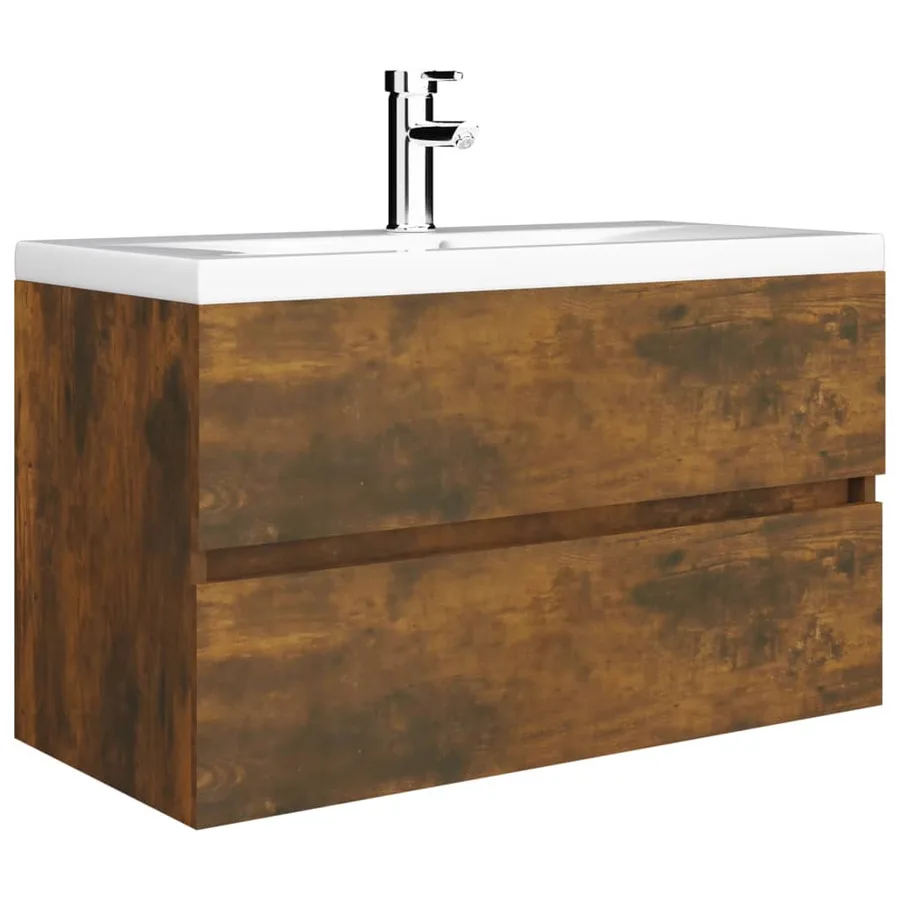 Armoire de lavabo Chêne fumé 80x38,5x45 cm Bois d'ingénierie - 4