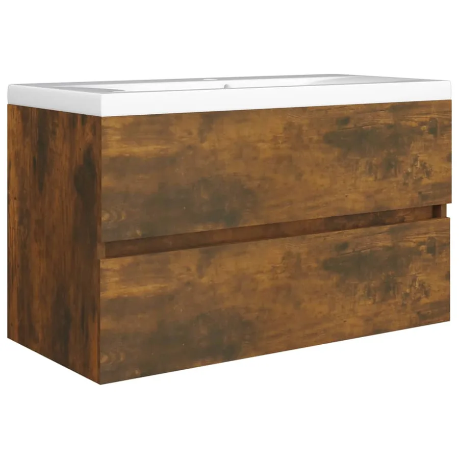 Armoire de lavabo Chêne fumé 80x38,5x45 cm Bois d'ingénierie - 5