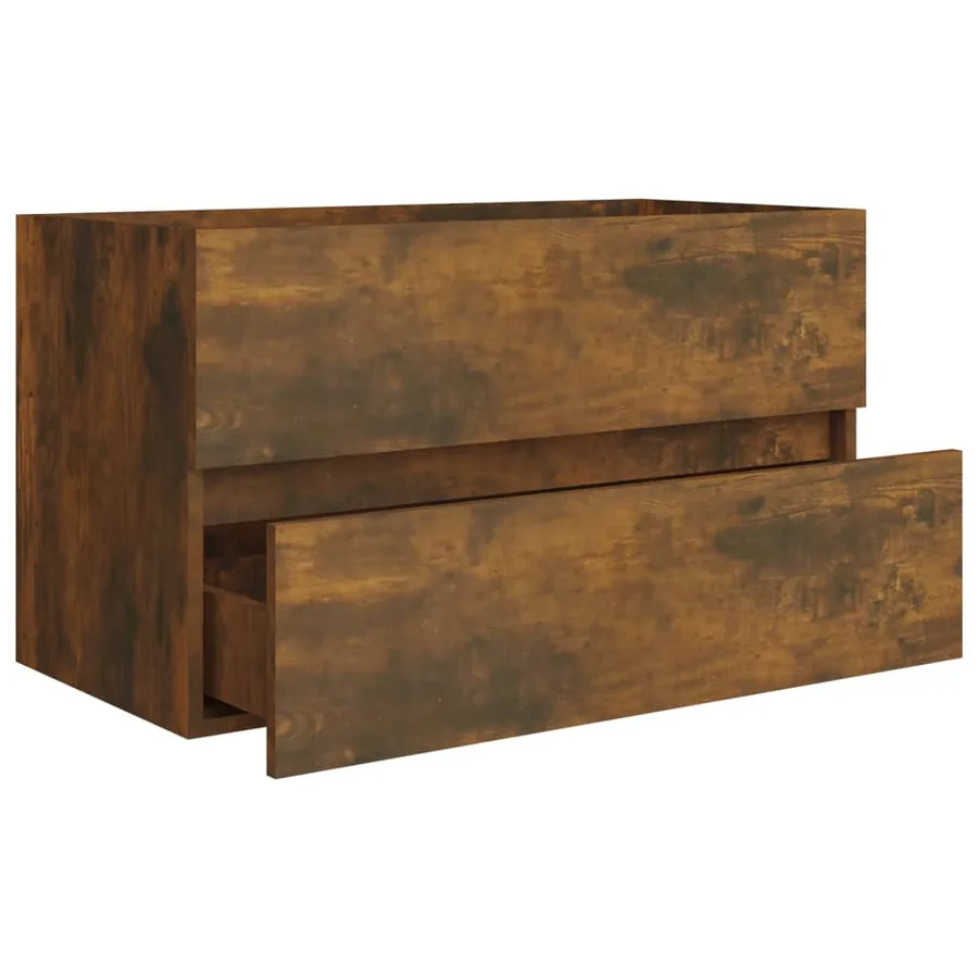 Armoire de lavabo Chêne fumé 80x38,5x45 cm Bois d'ingénierie - 6