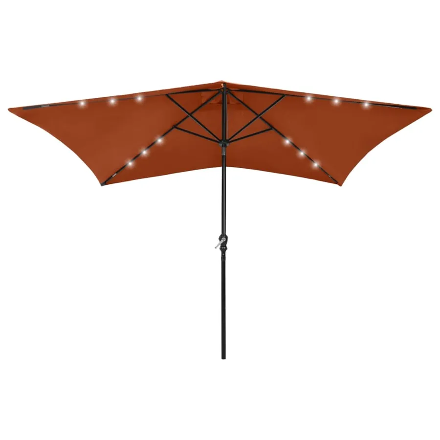 Parasol de jardin avec LED et mât en acier terre cuite 2x3 m