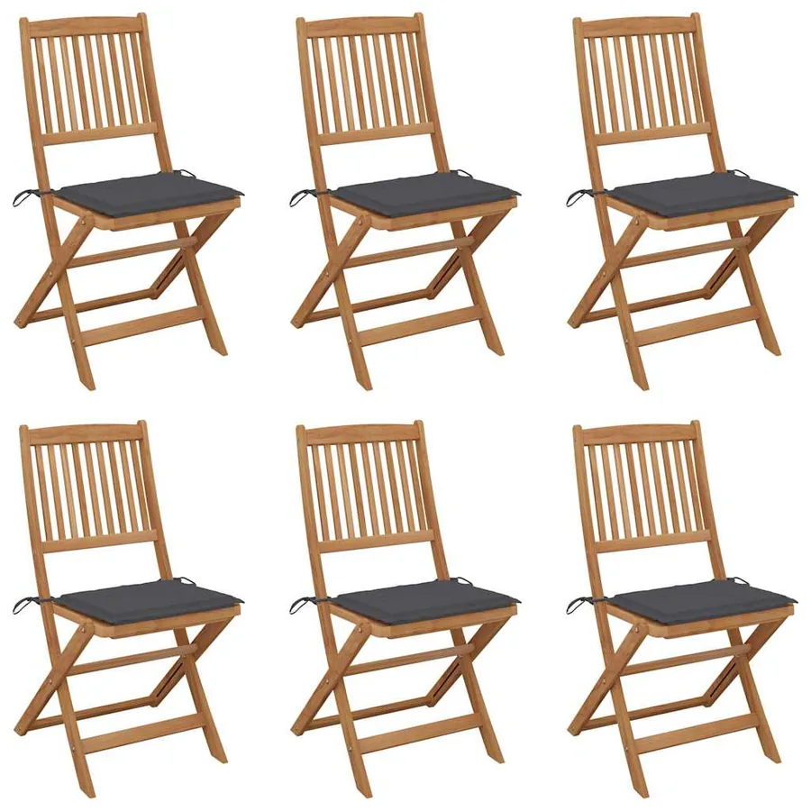 Chaises pliables de jardin lot de 6 avec coussins Bois d'acacia