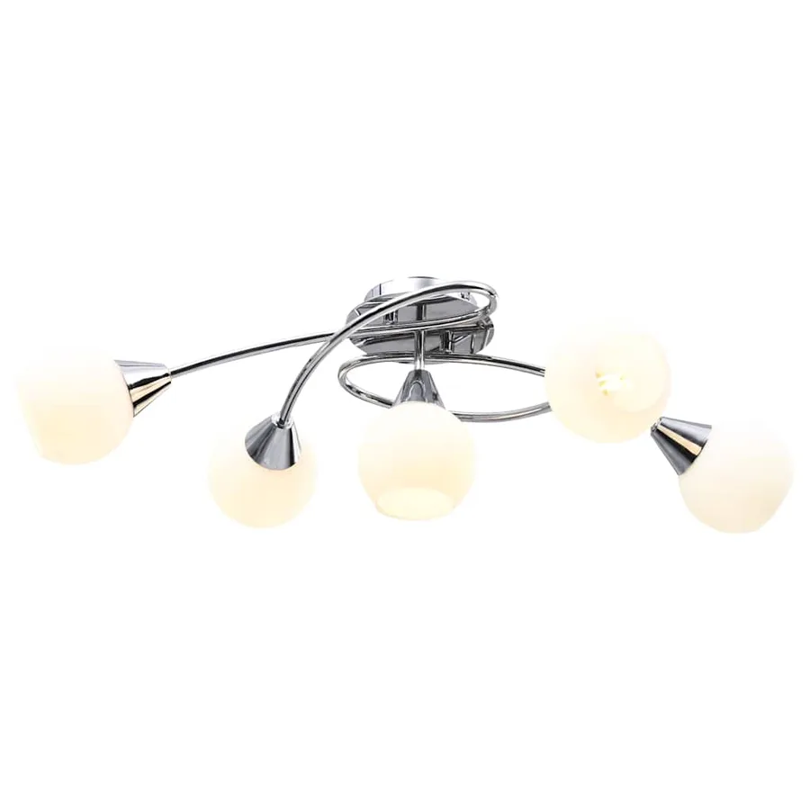 Plafonnier avec abat-jour en verre 5 ampoules E14 Blanc Bol - 3