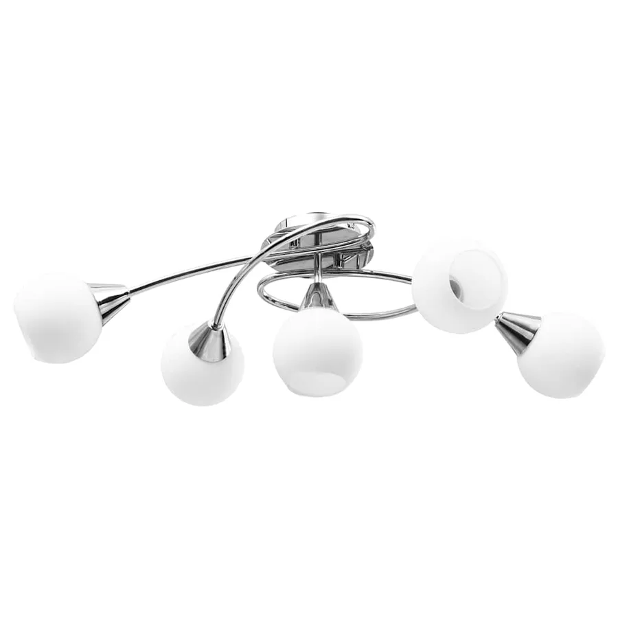 Plafonnier avec abat-jour en verre 5 ampoules E14 Blanc Bol - 4