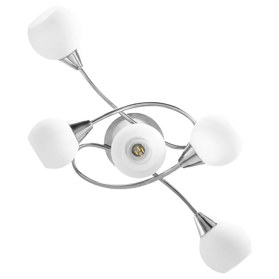 Plafonnier avec abat-jour en verre 5 ampoules E14 Blanc Bol - 5