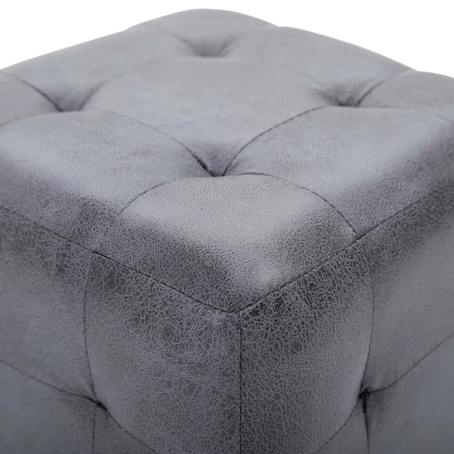 2 pcs Poufs Gris 30 x 30 x 30 cm Similicuir daim - 4