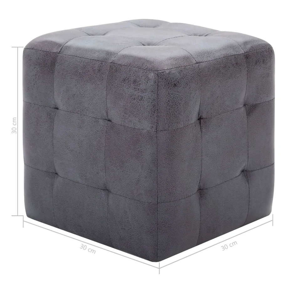 2 pcs Poufs Gris 30 x 30 x 30 cm Similicuir daim - 6
