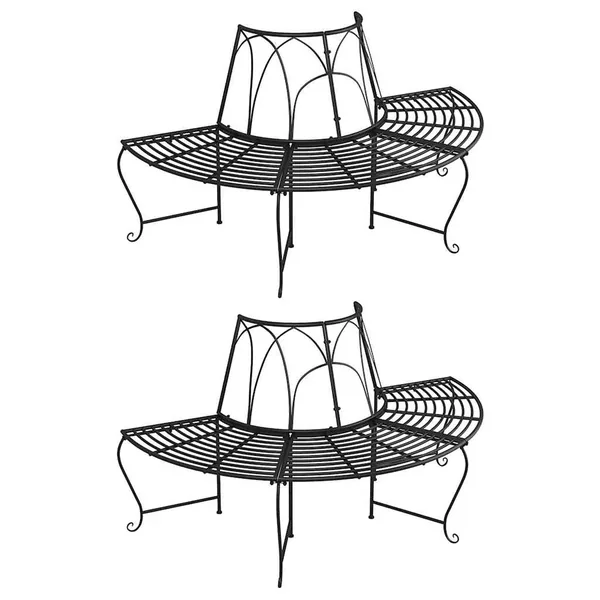 Banc demi-circulaire tour d'arbre lot de 2 Ø159 cm Noir Acier