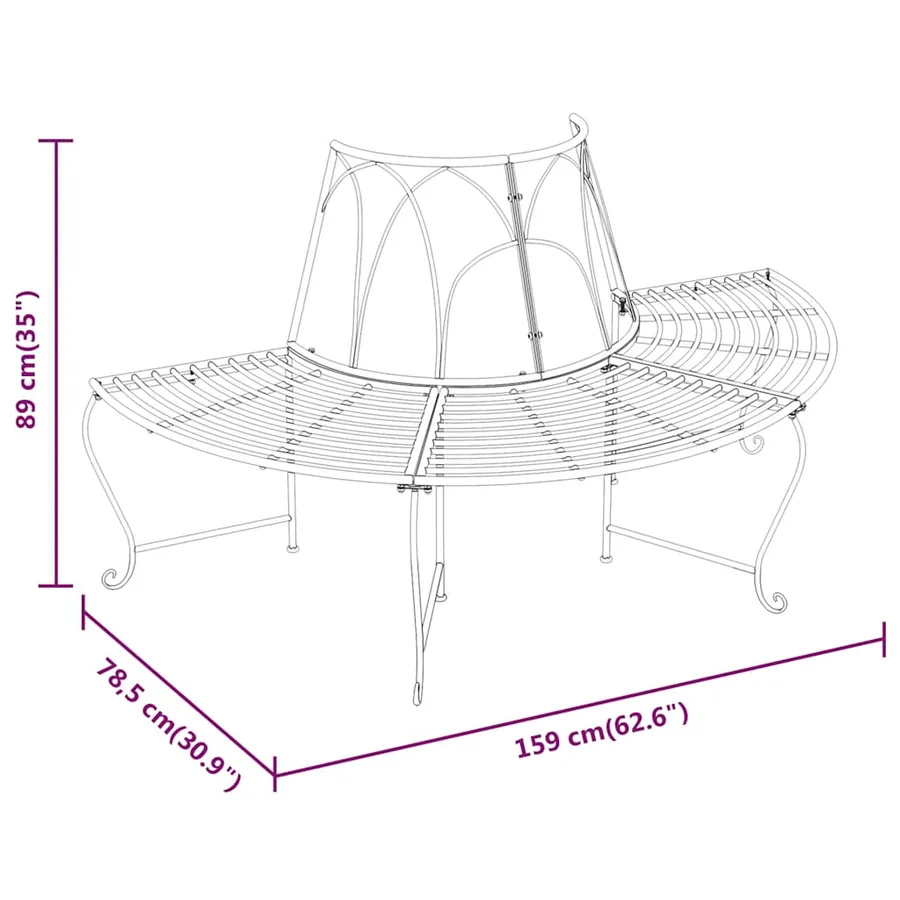 Banc demi-circulaire tour d'arbre lot de 2 Ø159 cm Noir Acier - 6