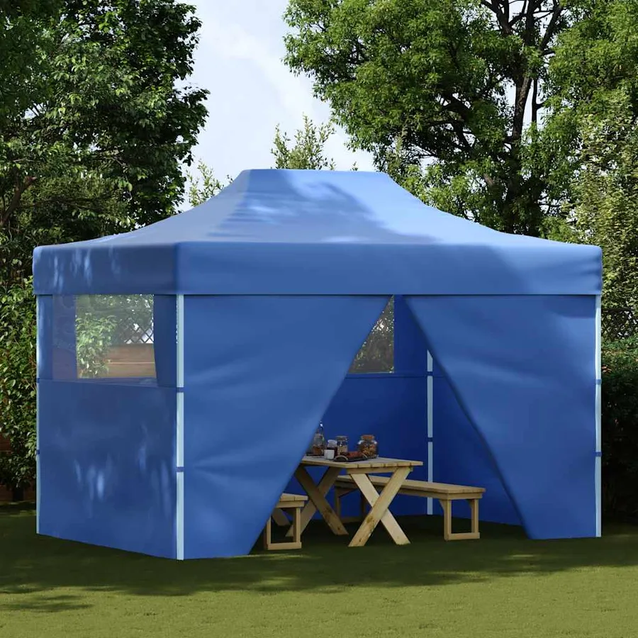 Tente pliable avec 4 parois latérales 3 x 4,5 m Bleu - 2