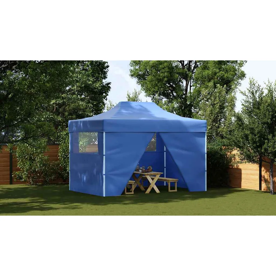 Tente pliable avec 4 parois latérales 3 x 4,5 m Bleu - 3
