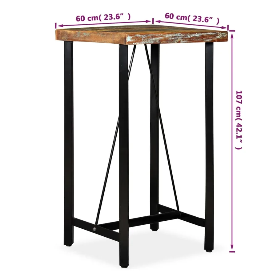 Table de bar Bois de récupération massif 60x60x107 cm - 11