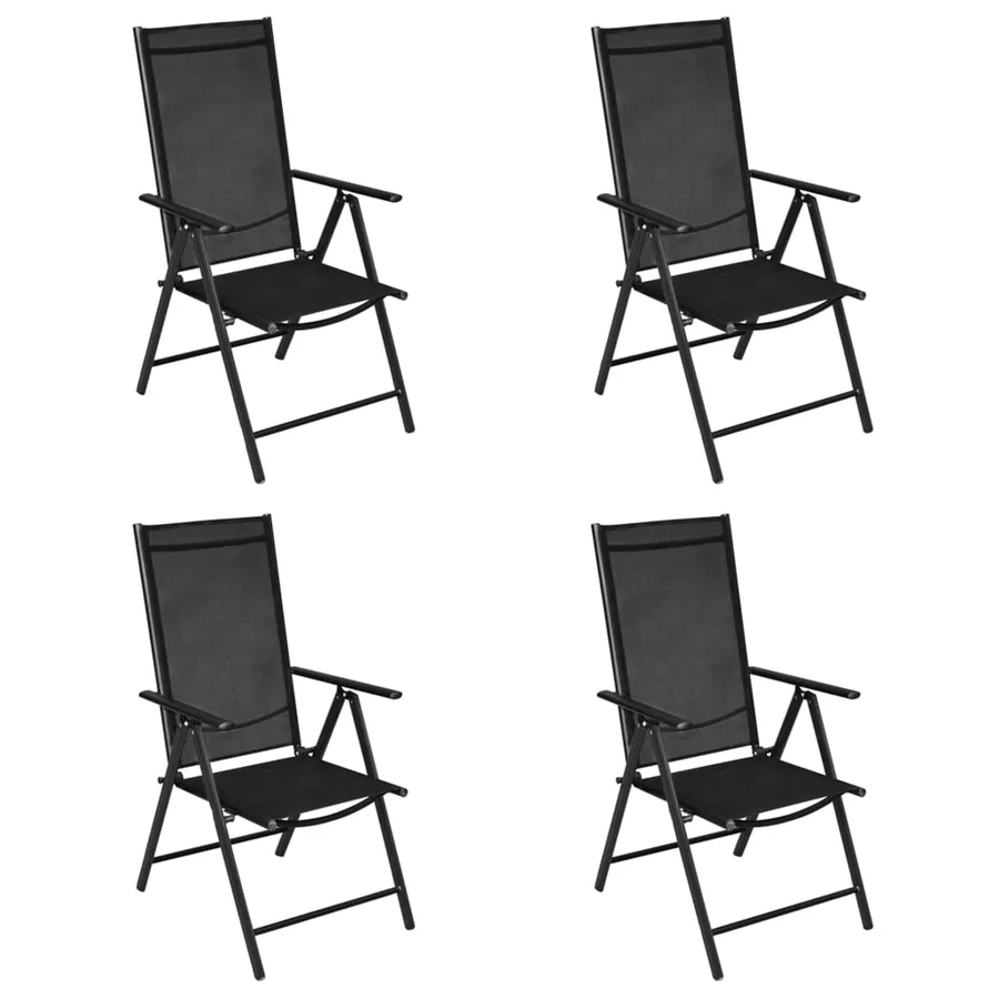 Chaises pliables de jardin lot de 4 Aluminium et textilène Noir - 2