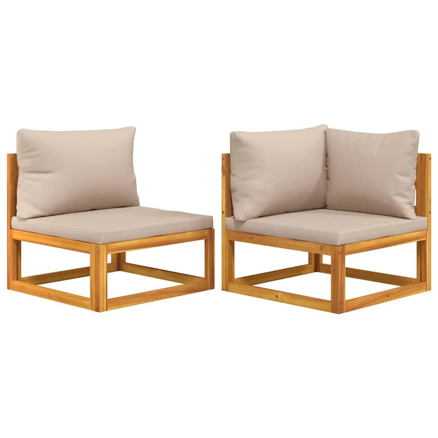Salon de jardin avec coussins 2 pcs bois massif acacia - 2
