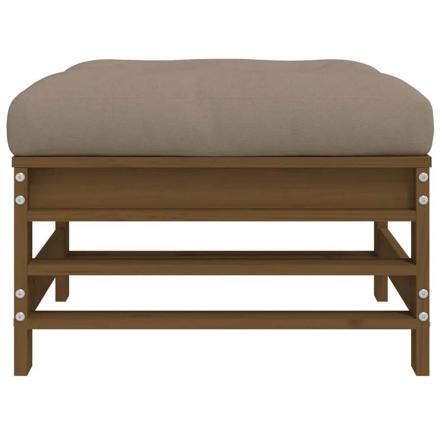 Repose-pied de jardin et coussin marron miel bois de pin massif - 6