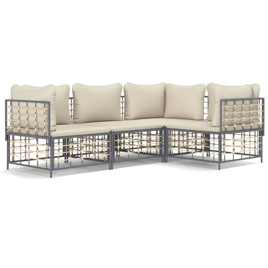 Salon de jardin 4 pcs avec coussins anthracite résine tressée - 2