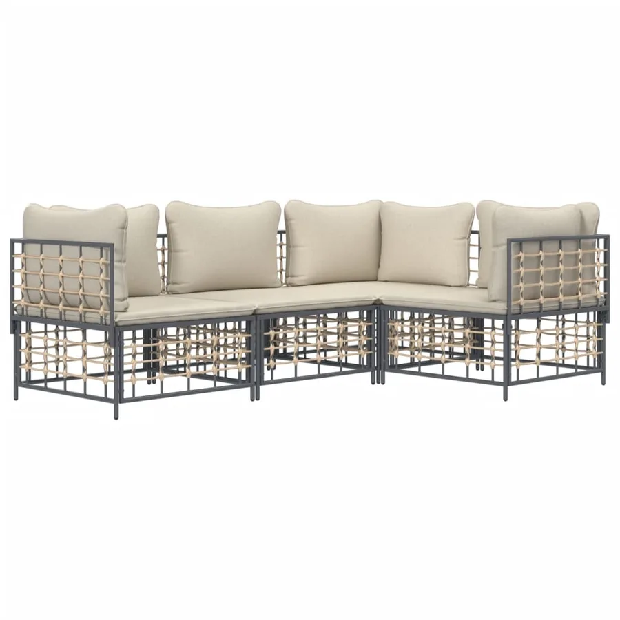 Salon de jardin 4 pcs avec coussins anthracite résine tressée - 3