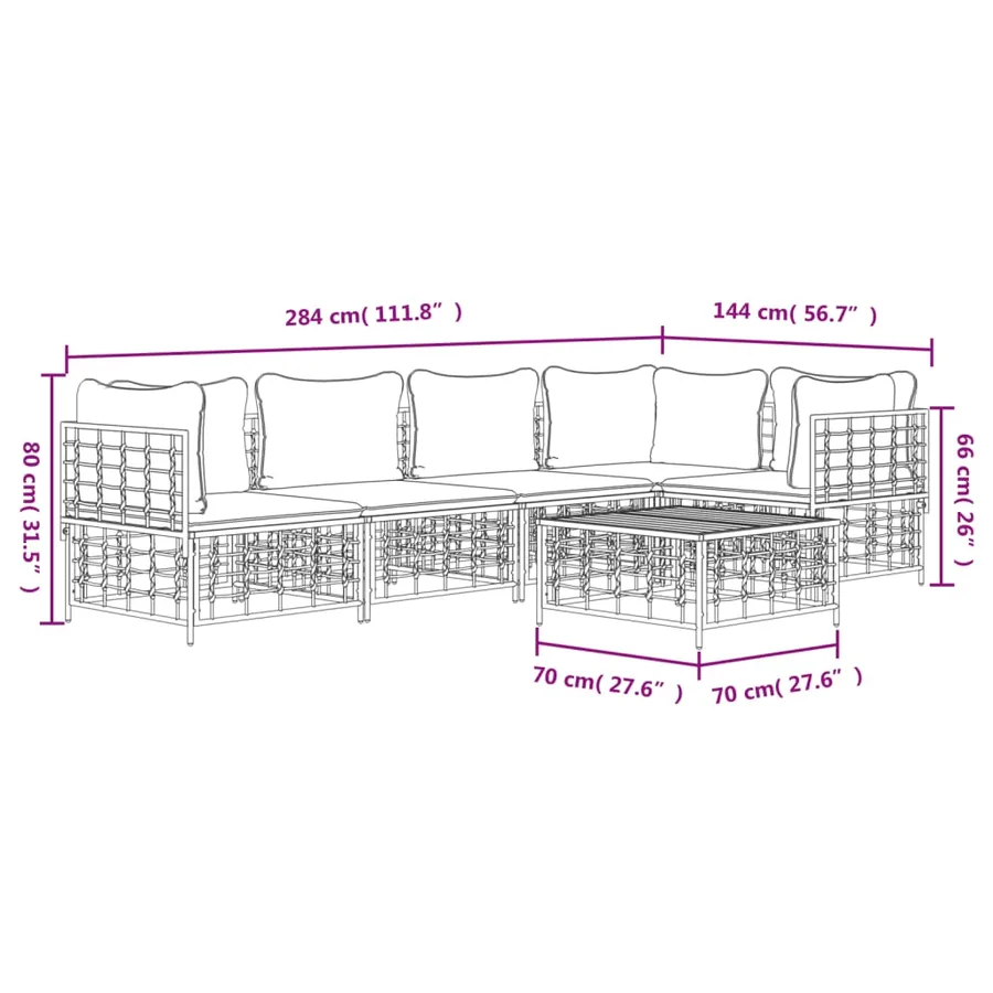 Salon de jardin 6 pcs avec coussins anthracite résine tressée - 9