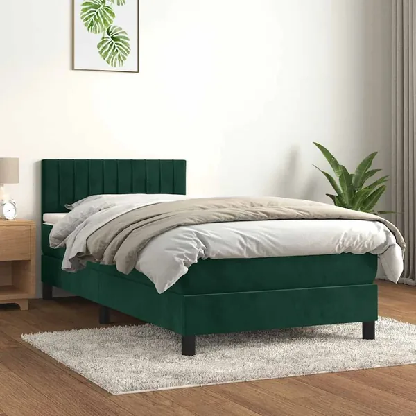 Sommier à lattes de lit avec matelas Vert foncé 90x200 cm