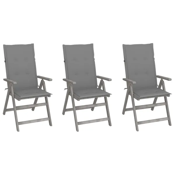 Chaises inclinables de jardin lot de 3 et coussins Bois acacia