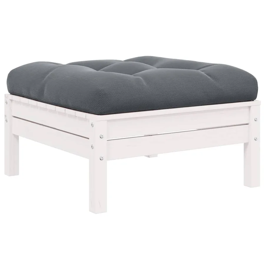 Salon de jardin 3 pcs avec coussins Blanc Bois de pin solide - 5