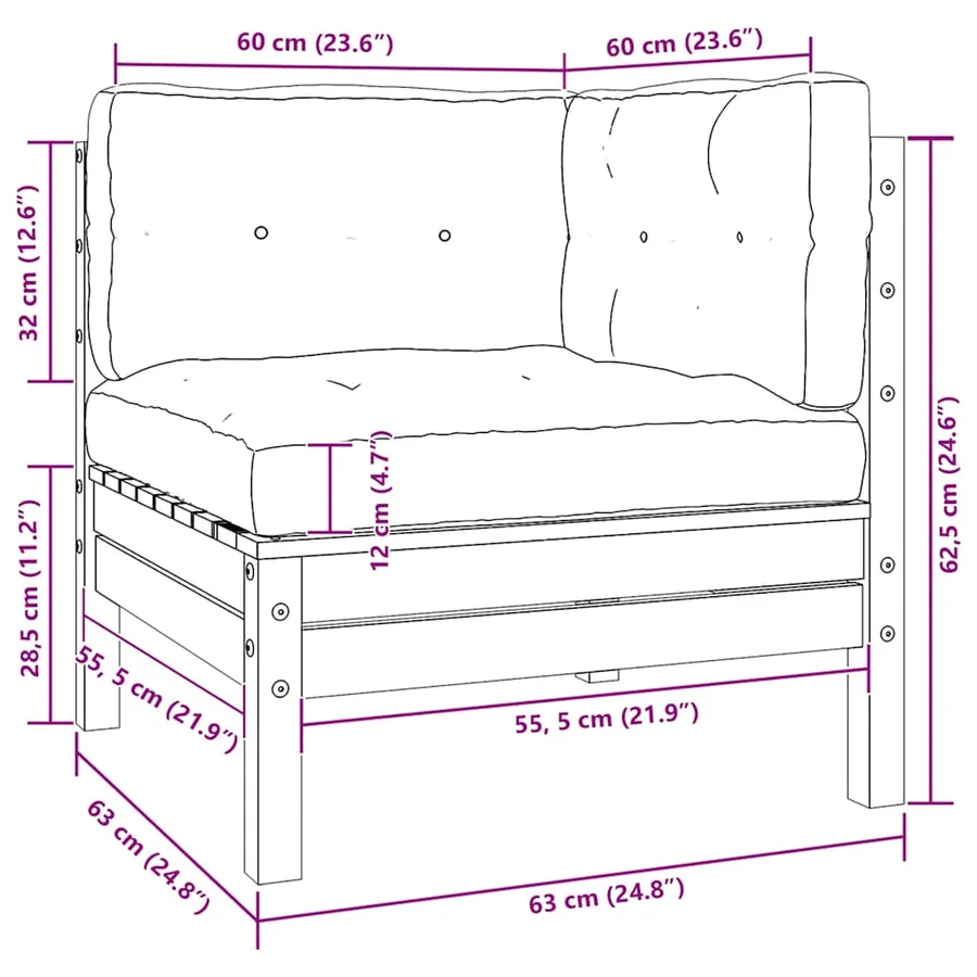 Salon de jardin 3 pcs avec coussins Blanc Bois de pin solide - 9