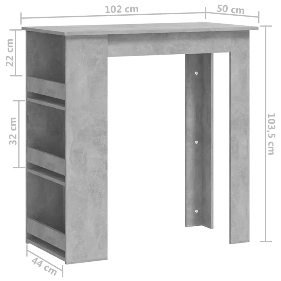 Table de bar à étagère de rangement Gris béton 102x50x103,5 cm - 7