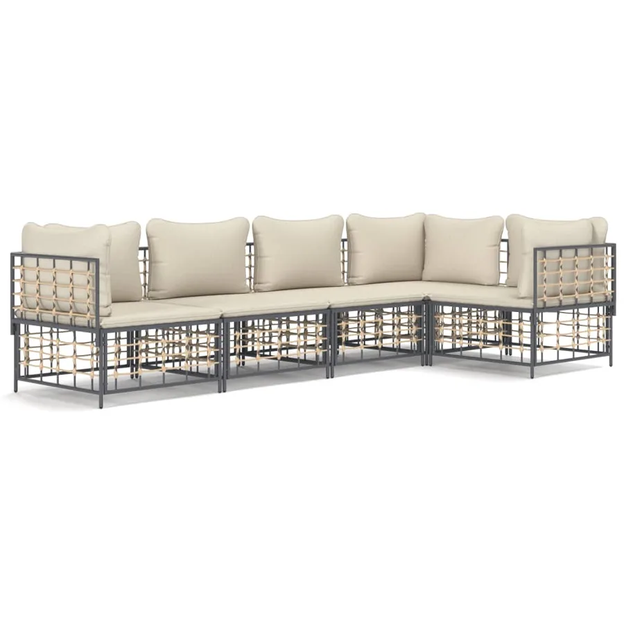 Salon de jardin 5 pcs avec coussins anthracite résine tressée - 2
