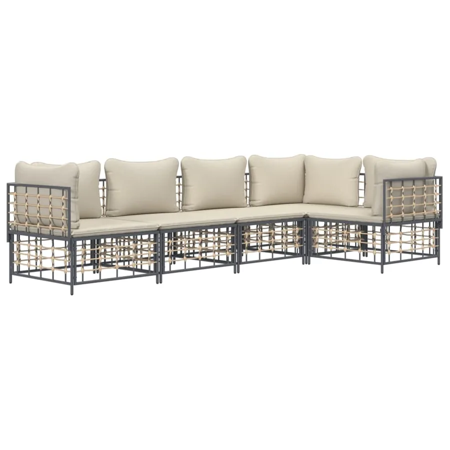 Salon de jardin 5 pcs avec coussins anthracite résine tressée - 3