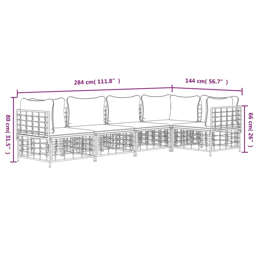 Salon de jardin 5 pcs avec coussins anthracite résine tressée - 8