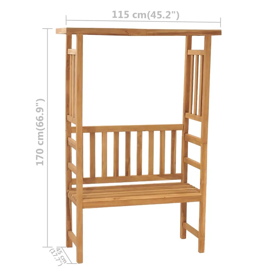 Banc de jardin avec pergola 115 cm bois de teck solide - 6